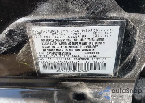 2024 Nissan Sentra Sr Xtronic Cvt from USA, damaged, VIN 3N1AB8DV7RY387882